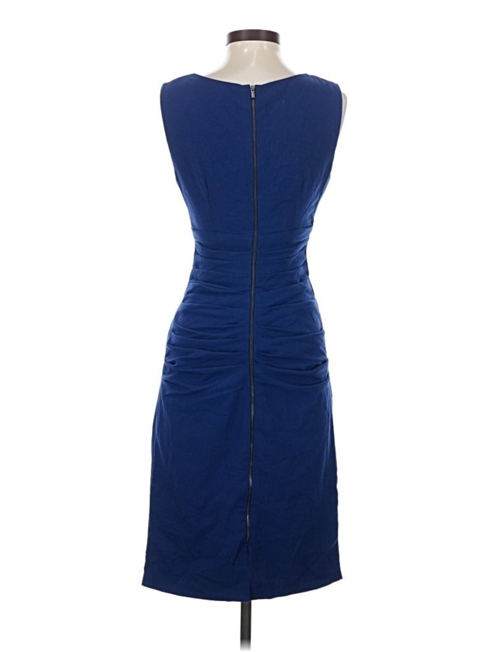 BCBGMaxAzria Royal Blue Ruched V-Neck Midi Sheath Dress - Picture 2 of 3